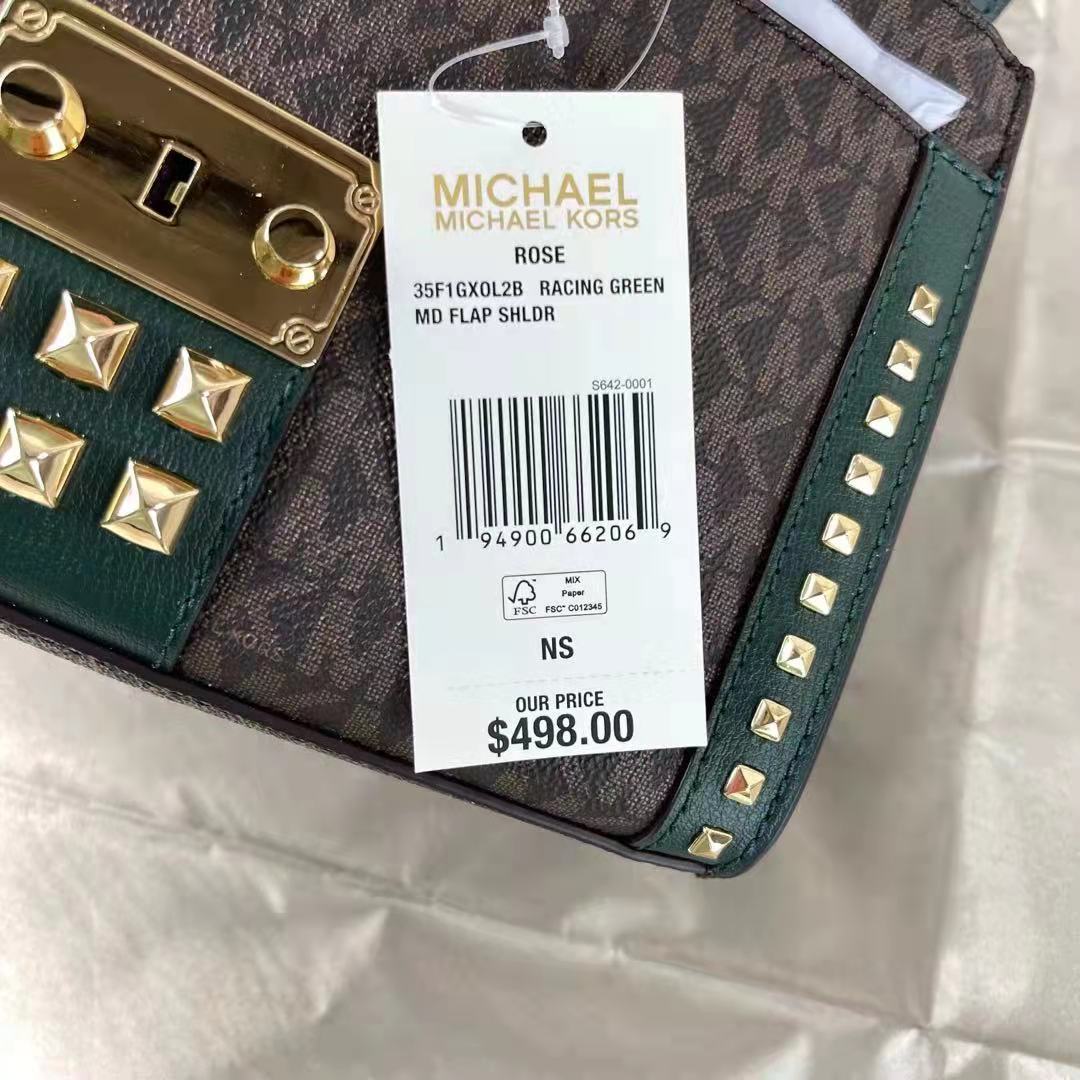 Michael Kors Rose 35F1GX0L2B Medium Flap Shldr Messenger Bag In Racing Green Michael Kors Rose 35F1GX0L2B Medium Flap Shldr Messenger Bag In Racing Green